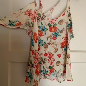 Off-shoulder dressy floral tank